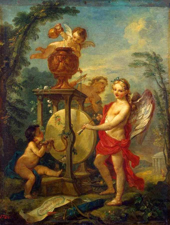 cupid sharpening an arrow
